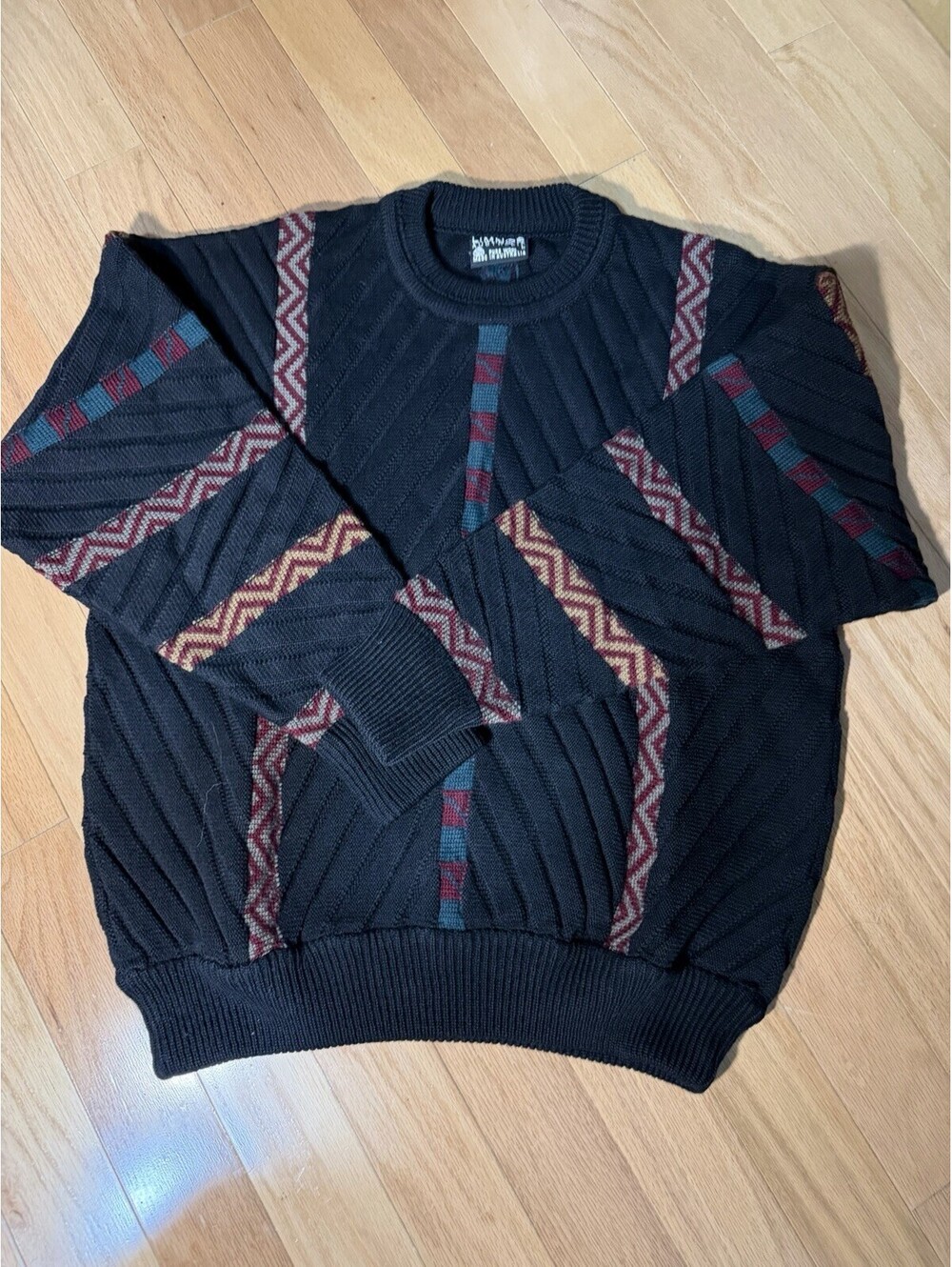 Vintage Limnos Australia Pure Wool 3D Knit Coogi Style Sweater Mens L 90s